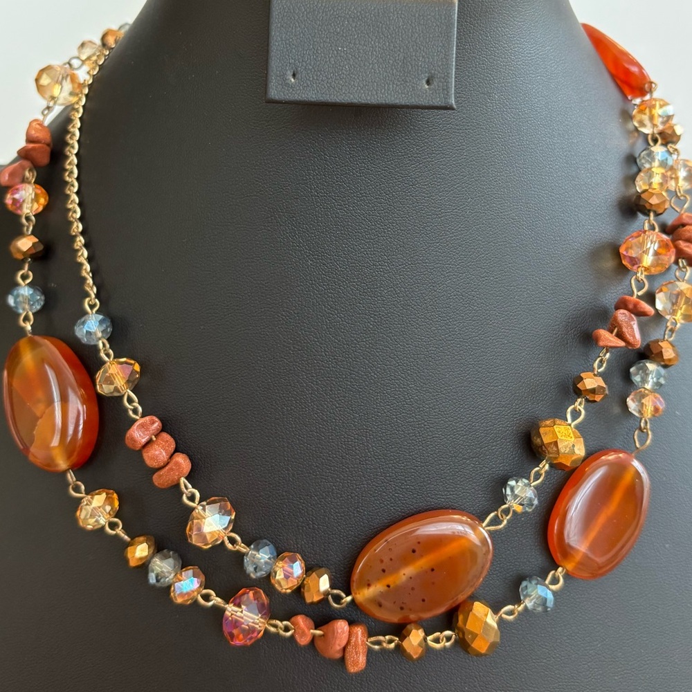 Jules B long beaded necklace boho hippie Goldstone